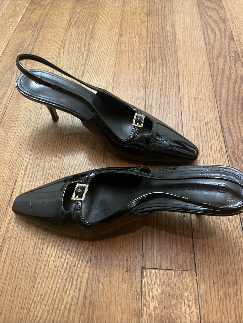 Black Patent Slingback Heels with Square Buckle